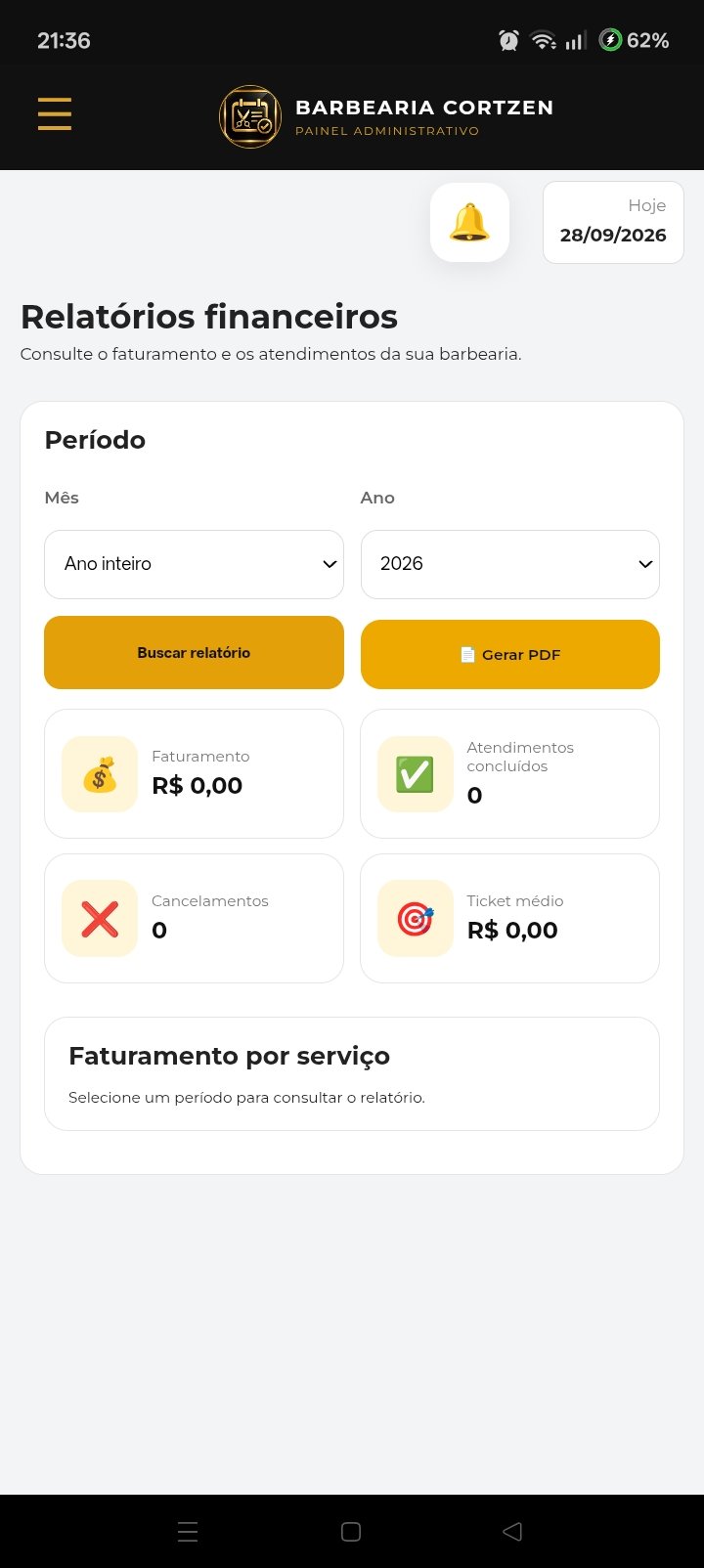 Relatórios financeiros do Cortzen